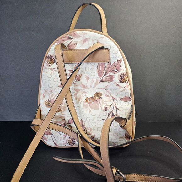 GUESS Women\'s Nude Tan White Floral Small Backpack/Purse Bag Handbag Logo main image 7